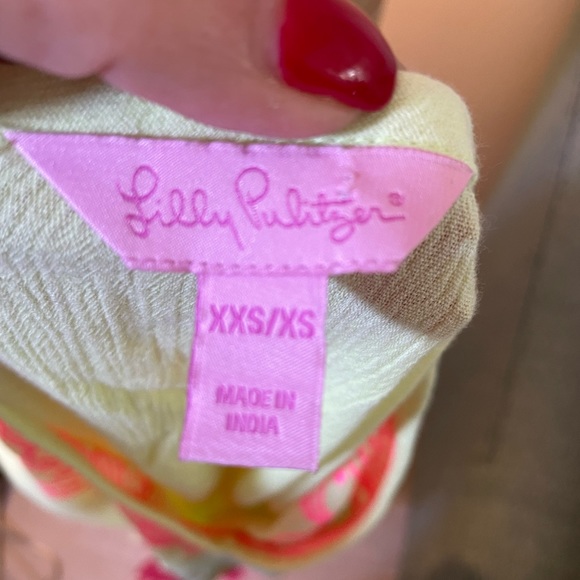 Lilly Pullitzer, V Neck Embroidered Tunic with hemline Tassels Sz XS - Picture 7 of 10